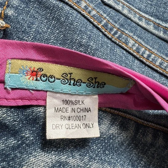 Too She She Y2K Cropped Jeans Pink Silk Belt Rhinestone Buckle Womens 6 Blue - Picture 11 of 12